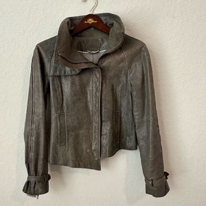 Vince asymmetrical leather jacket. Grey. Small. Intricate detail on sleeves.